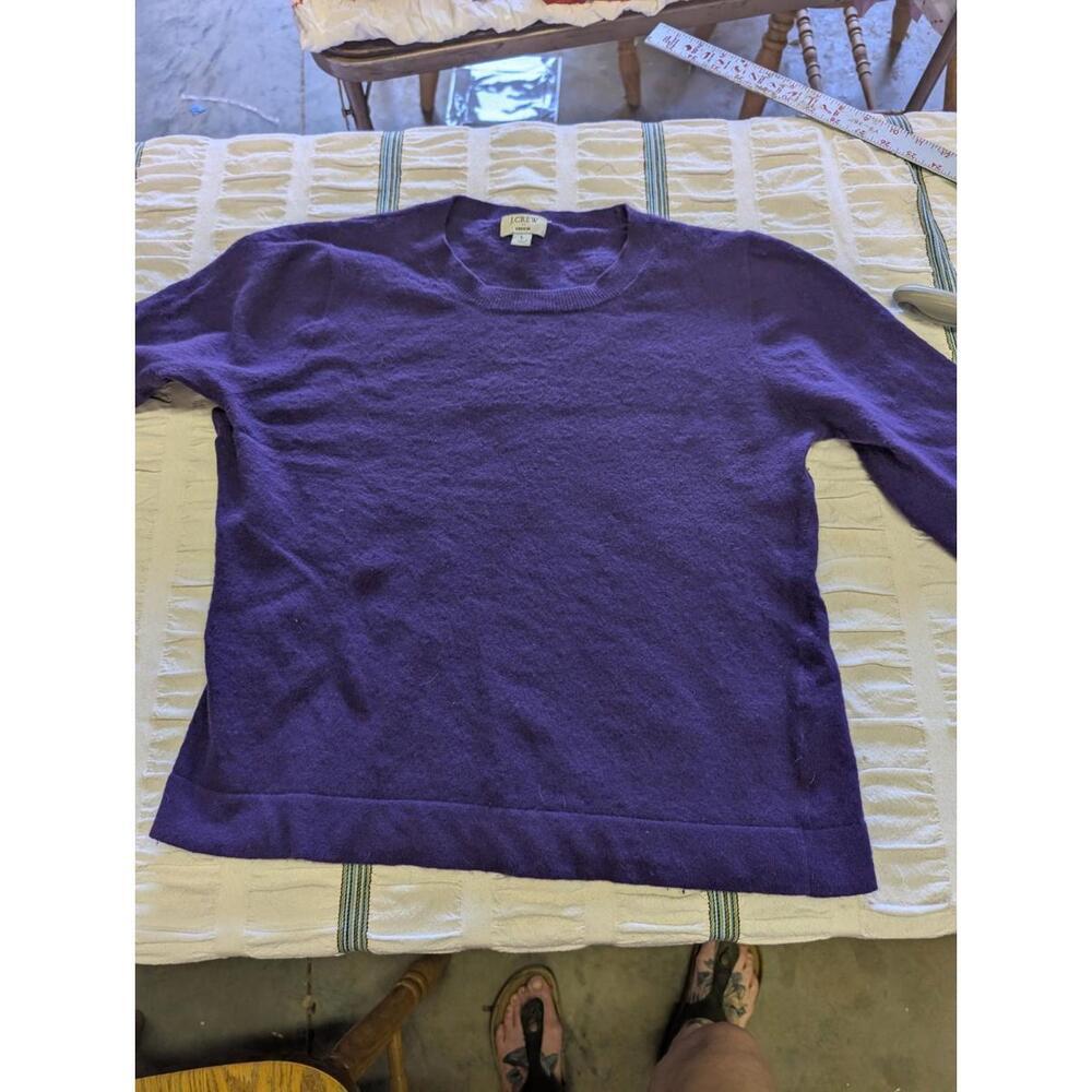 J Crew Teddie Purple Felted Wool Crewneck Sweater Long Sleeve Size Large